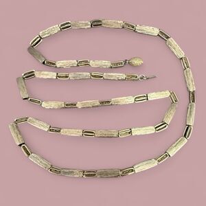 Vintage Brushed Satin Gold Tone Beaded Tube Necklace on Chain 30 Inch